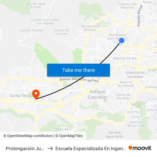 Prolongación Juan Pablo II to Escuela Especializada En Ingeniería Itca-Fepade map