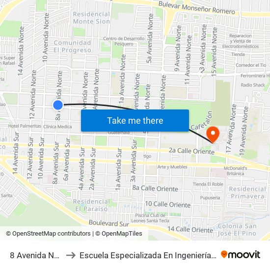 8 Avenida Norte, 3 to Escuela Especializada En Ingeniería Itca-Fepade map