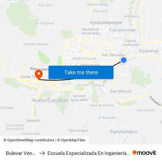 Bulevar Venezuela to Escuela Especializada En Ingeniería Itca-Fepade map