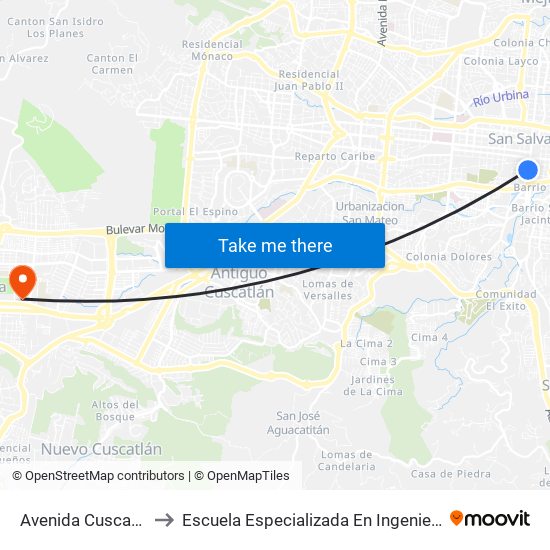 Avenida Cuscatlan, 528 to Escuela Especializada En Ingeniería Itca-Fepade map