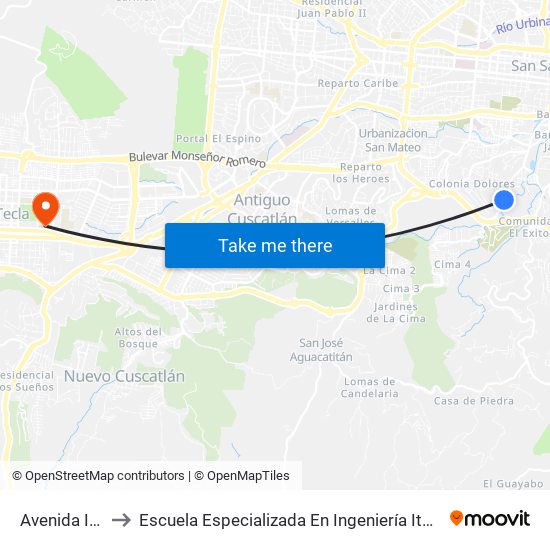 Avenida Irazu to Escuela Especializada En Ingeniería Itca-Fepade map