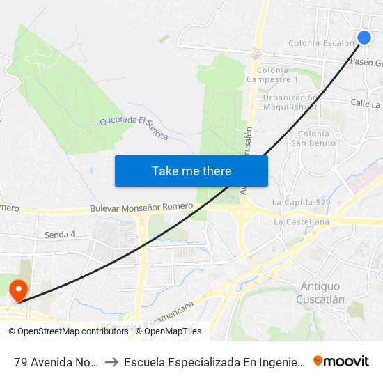 79 Avenida Norte, 133 to Escuela Especializada En Ingeniería Itca-Fepade map