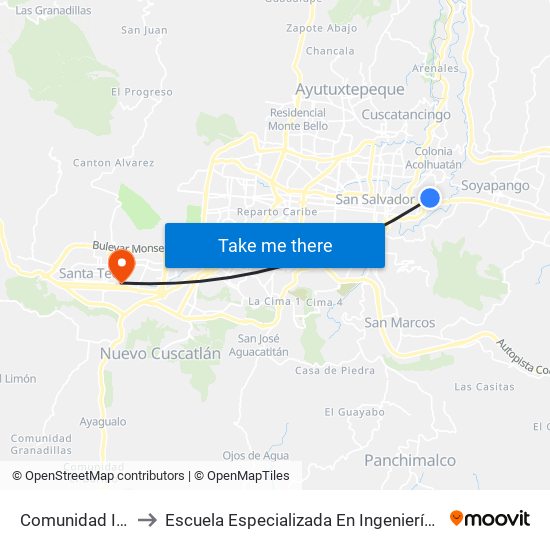 Comunidad Ibérica to Escuela Especializada En Ingeniería Itca-Fepade map