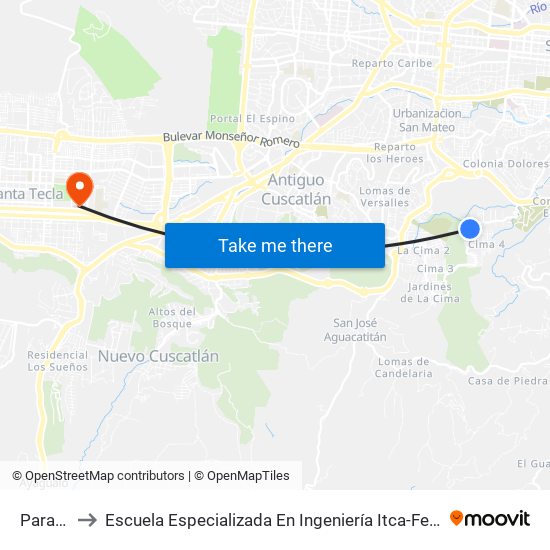 Parada to Escuela Especializada En Ingeniería Itca-Fepade map