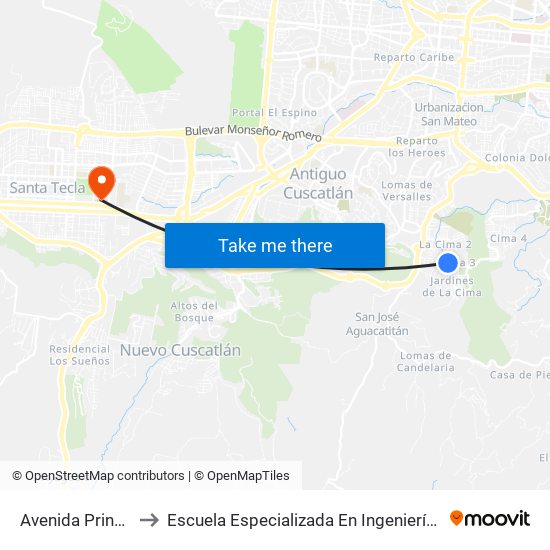Avenida Principal, 3 to Escuela Especializada En Ingeniería Itca-Fepade map