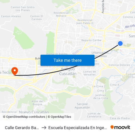 Calle Gerardo Barrios, 1311 to Escuela Especializada En Ingeniería Itca-Fepade map