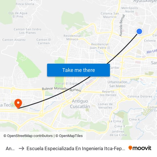 Anda to Escuela Especializada En Ingeniería Itca-Fepade map