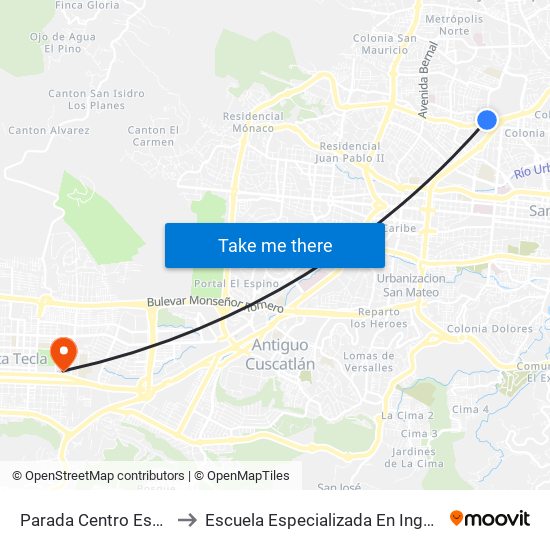 Parada Centro Escolar España to Escuela Especializada En Ingeniería Itca-Fepade map