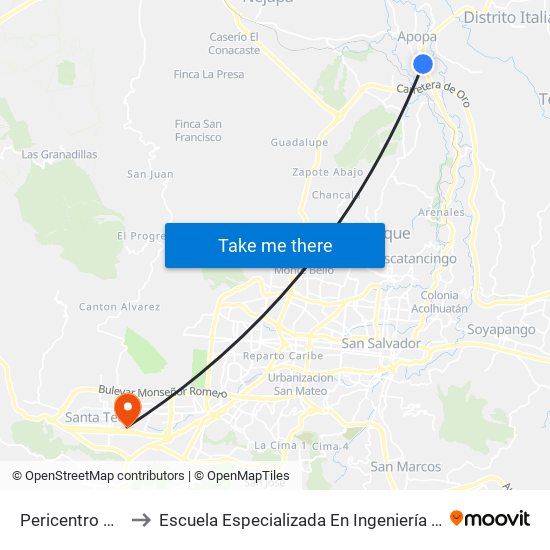 Pericentro Apopa to Escuela Especializada En Ingeniería Itca-Fepade map