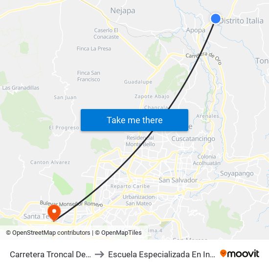 Carretera Troncal Del Norte, Teresas to Escuela Especializada En Ingeniería Itca-Fepade map