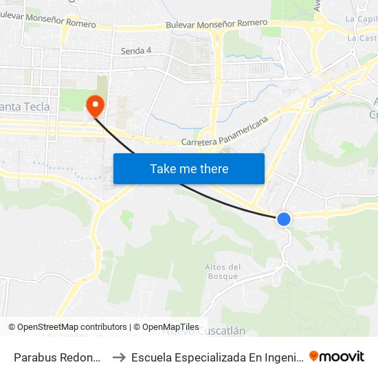 Parabus Redondel Holcim to Escuela Especializada En Ingeniería Itca-Fepade map