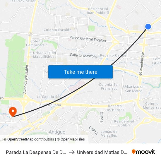 Parada La Despensa De Don Juan (Metrosur) to Universidad Matias Delgado Campus II map