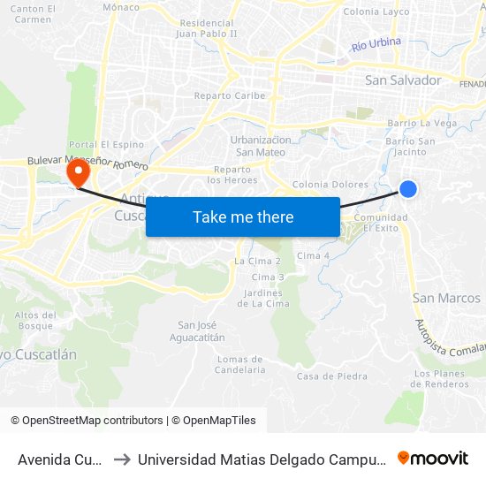 Avenida Cuba to Universidad Matias Delgado Campus II map