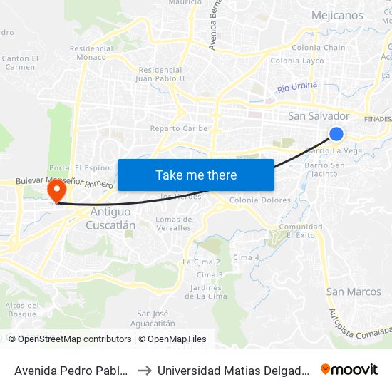 Avenida Pedro Pablo Castillo to Universidad Matias Delgado Campus II map