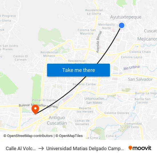 Calle Al Volcan to Universidad Matias Delgado Campus II map