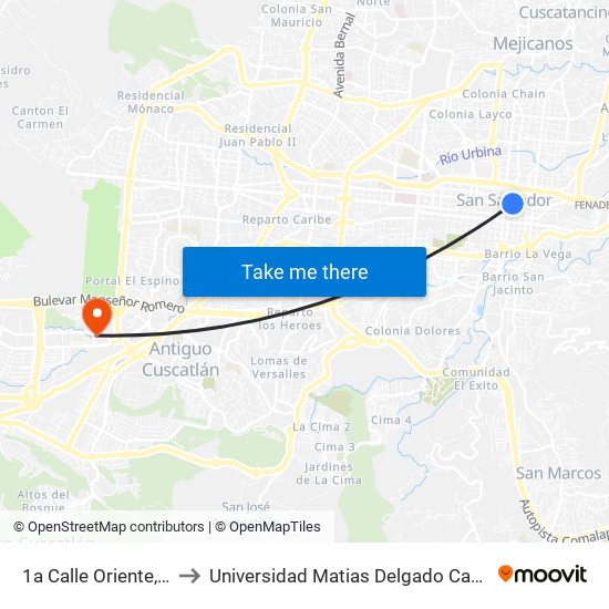 1a Calle Oriente, 217 to Universidad Matias Delgado Campus II map