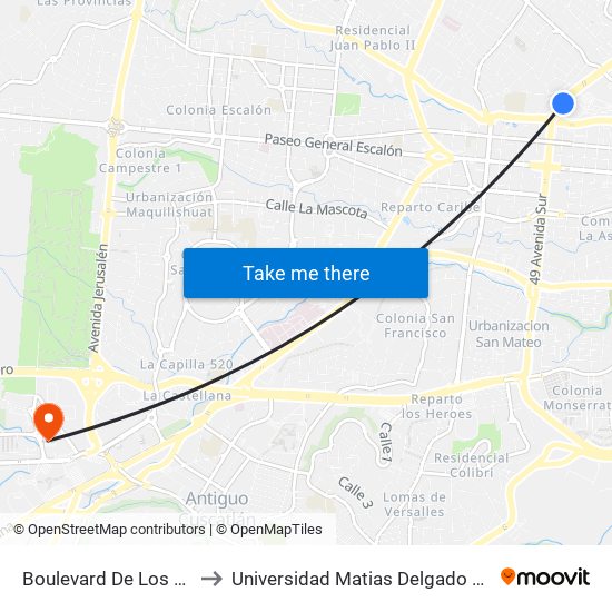 Boulevard De Los Héroes to Universidad Matias Delgado Campus II map