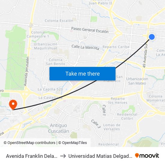 Avenida Franklin Delano Rsevelt to Universidad Matias Delgado Campus II map