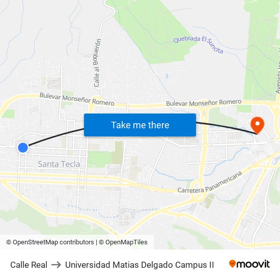 Calle Real to Universidad Matias Delgado Campus II map