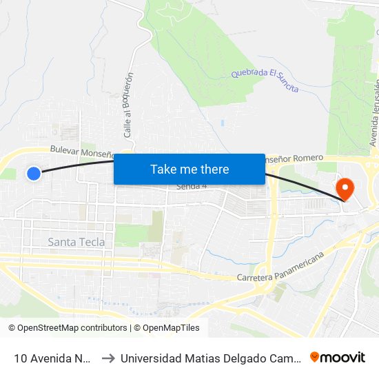 10 Avenida Norte to Universidad Matias Delgado Campus II map