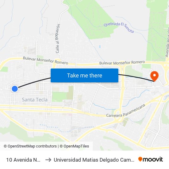 10 Avenida Norte to Universidad Matias Delgado Campus II map