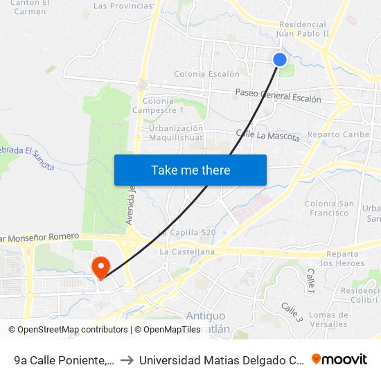 9a Calle Poniente, 3843 to Universidad Matias Delgado Campus II map