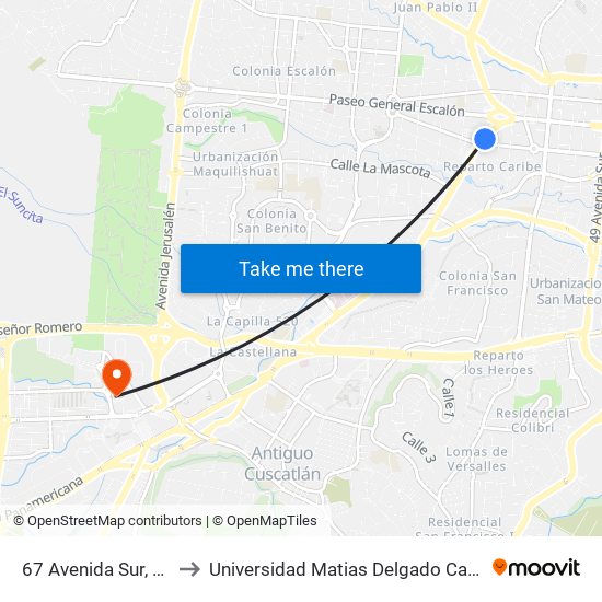 67 Avenida Sur, 255a to Universidad Matias Delgado Campus II map