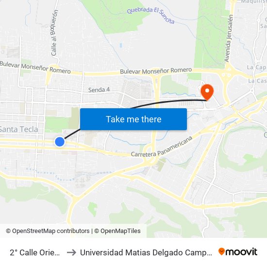 2° Calle Oriente to Universidad Matias Delgado Campus II map