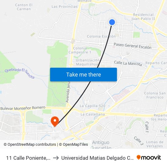 11 Calle Poniente, 4333 to Universidad Matias Delgado Campus II map