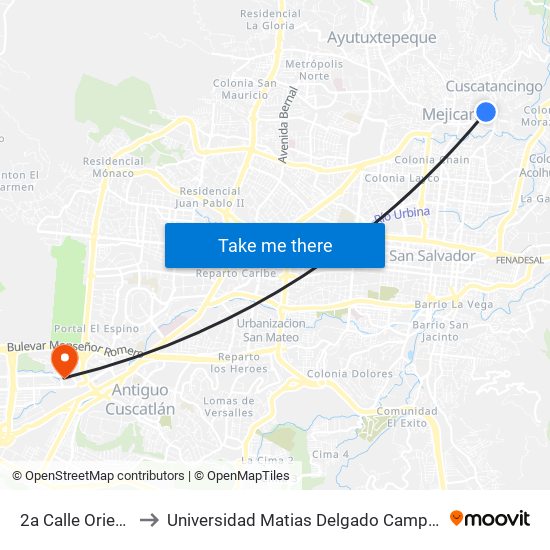 2a Calle Oriente to Universidad Matias Delgado Campus II map