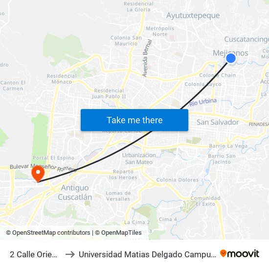 2 Calle Oriente to Universidad Matias Delgado Campus II map