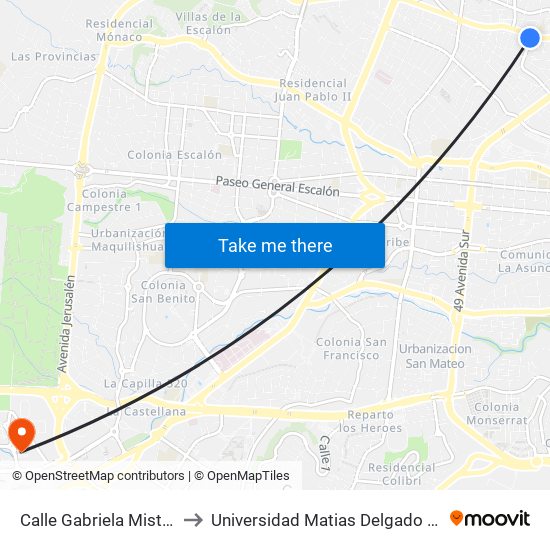 Calle Gabriela Mistral, 717 to Universidad Matias Delgado Campus II map