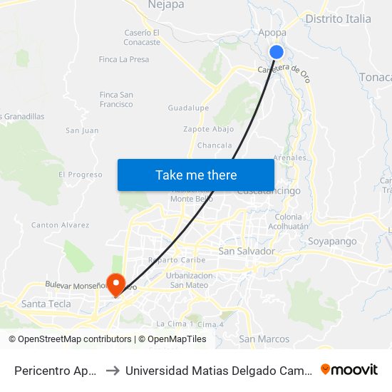 Pericentro Apopa to Universidad Matias Delgado Campus II map