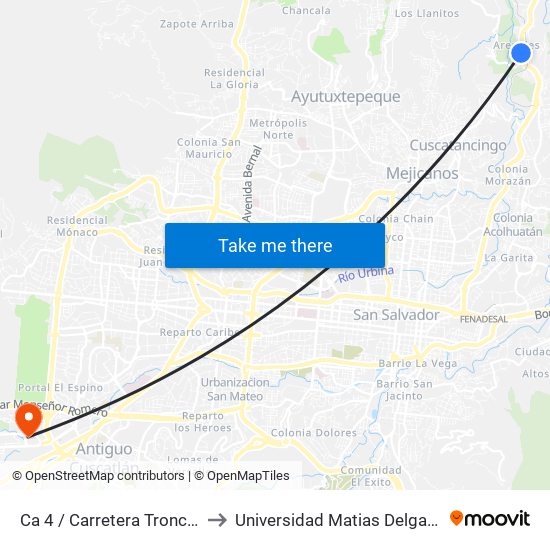 Ca 4 / Carretera Troncal Del Norte to Universidad Matias Delgado Campus II map