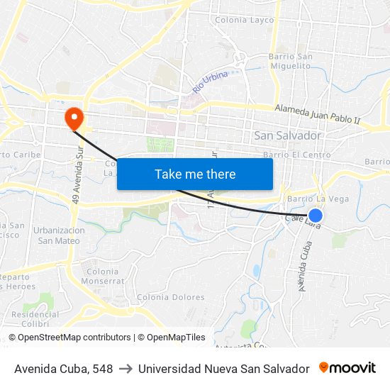 Avenida Cuba, 548 to Universidad Nueva San Salvador map