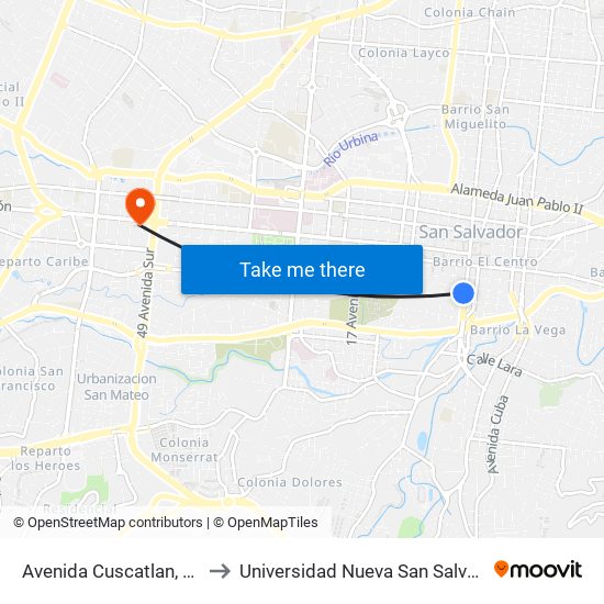 Avenida Cuscatlan, 528 to Universidad Nueva San Salvador map