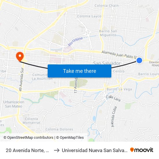20 Avenida Norte, 220 to Universidad Nueva San Salvador map