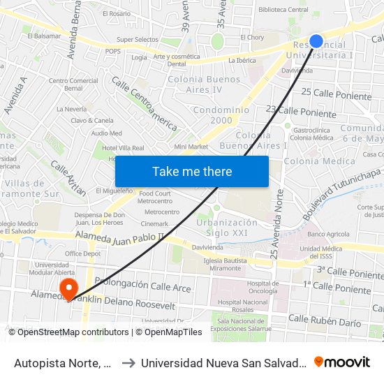 Autopista Norte, 3b to Universidad Nueva San Salvador map