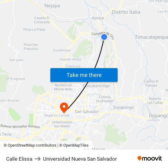 Calle Elissa to Universidad Nueva San Salvador map