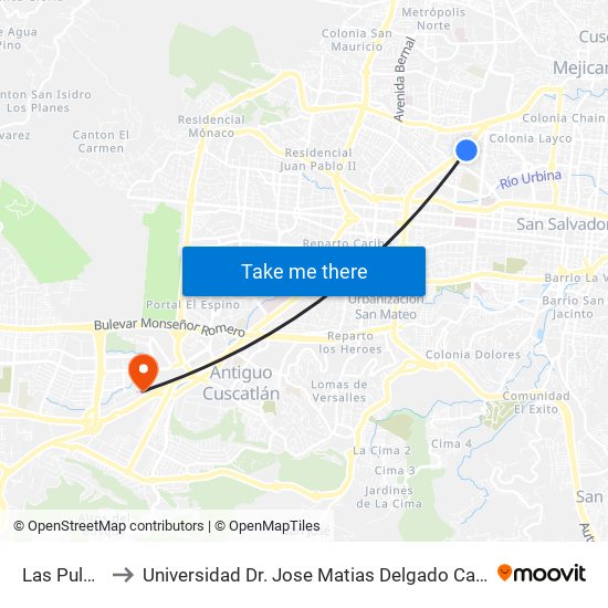 Las Pulgas to Universidad Dr. Jose Matias Delgado Campus I map