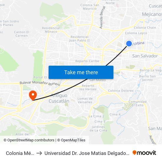 Colonia Médica to Universidad Dr. Jose Matias Delgado Campus I map