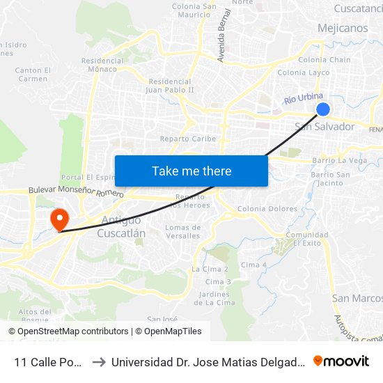 11 Calle Poniente to Universidad Dr. Jose Matias Delgado Campus I map