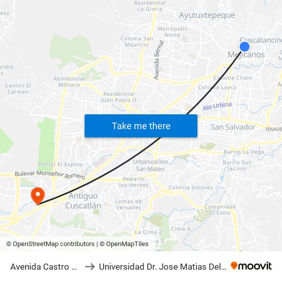 Avenida Castro Moran, 50 to Universidad Dr. Jose Matias Delgado Campus I map