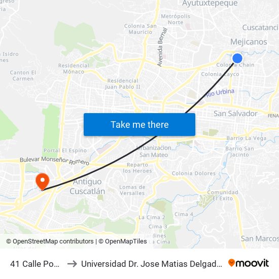 41 Calle Poniente to Universidad Dr. Jose Matias Delgado Campus I map