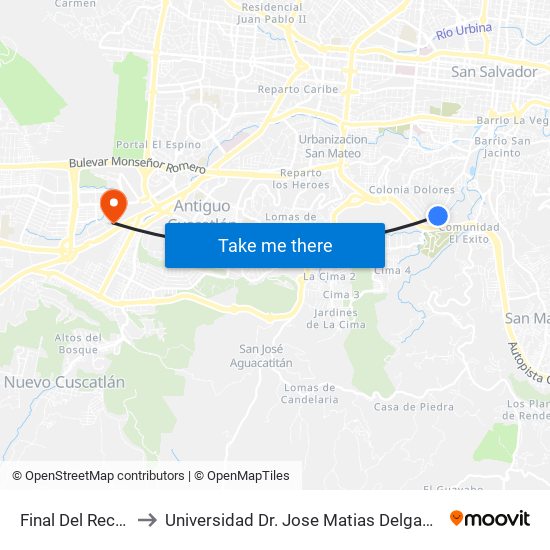 Final Del Recorrido to Universidad Dr. Jose Matias Delgado Campus I map