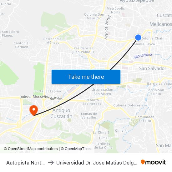 Autopista Norte, 1111 to Universidad Dr. Jose Matias Delgado Campus I map