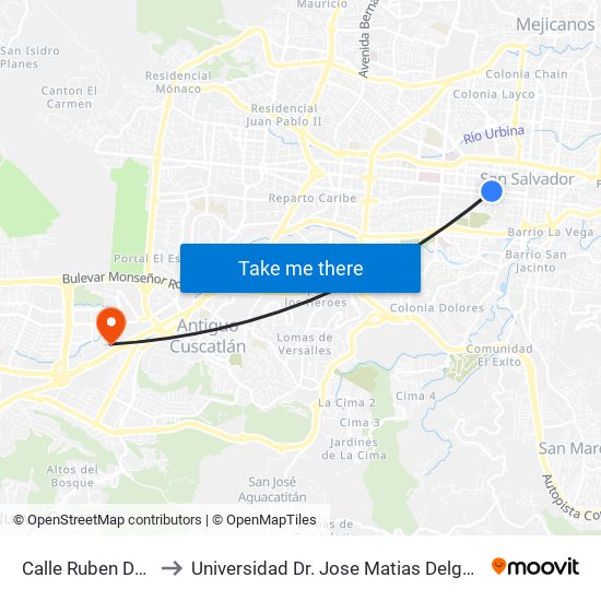 Calle Ruben Dario, 58 to Universidad Dr. Jose Matias Delgado Campus I map