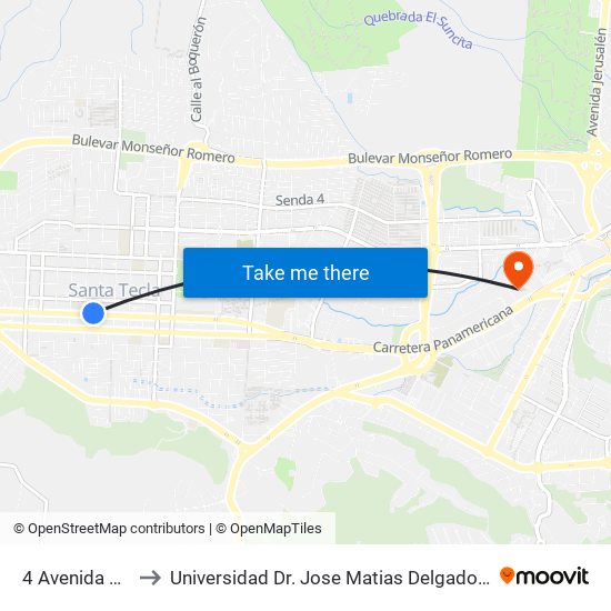 4 Avenida Sur, 2 to Universidad Dr. Jose Matias Delgado Campus I map