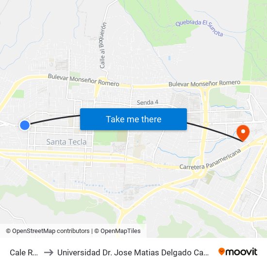 Cale Real to Universidad Dr. Jose Matias Delgado Campus I map