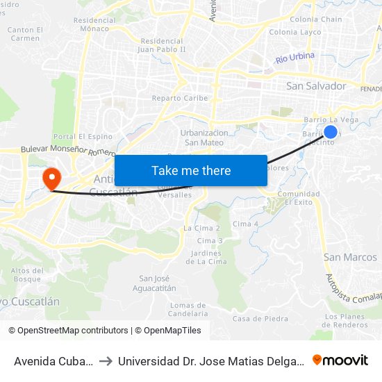 Avenida Cuba, 1019 to Universidad Dr. Jose Matias Delgado Campus I map